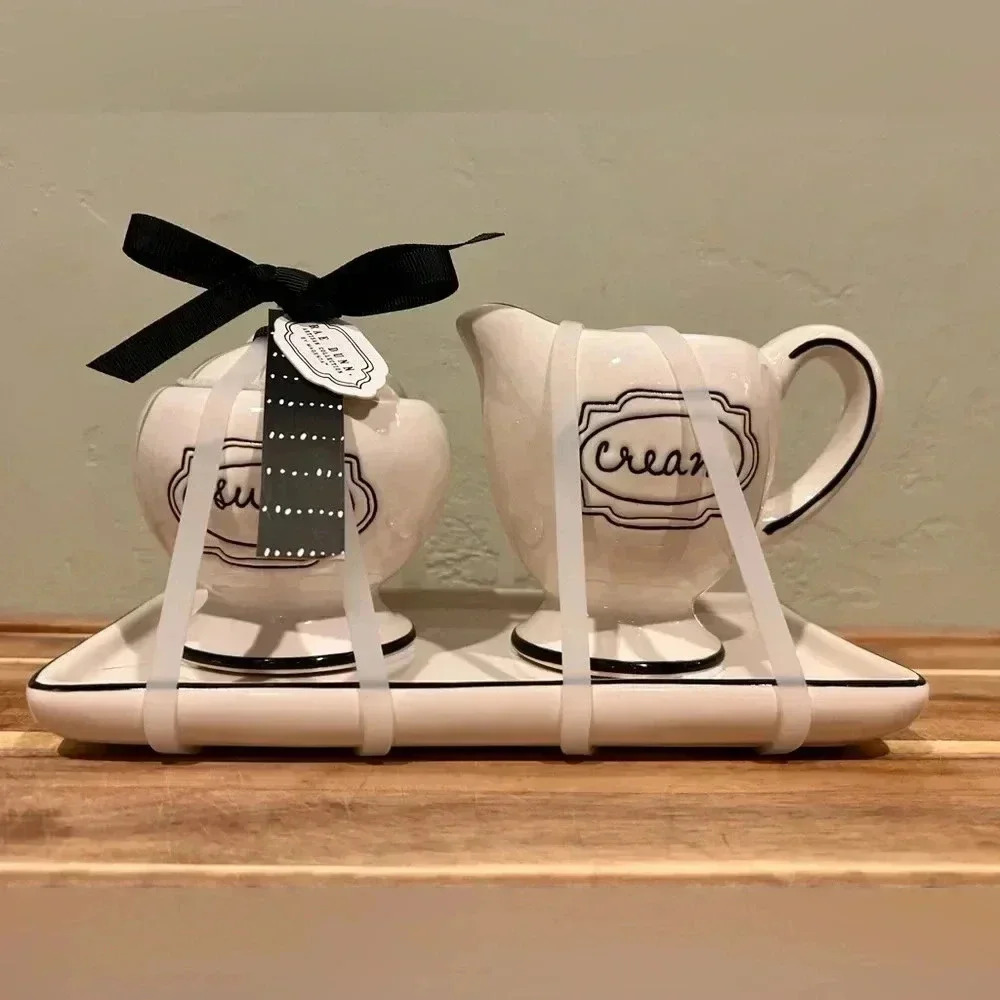Rae Dunn Artisans Collection Ceramic Cream And Sugar Jars With Tray NWTS